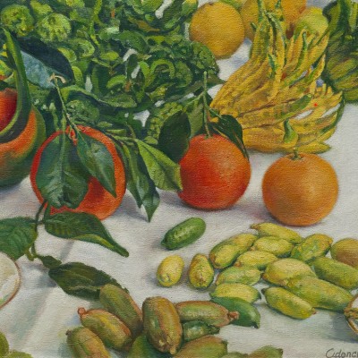 FRUTAS CÍTRICOS I · Óleo sobre lienzo · 33,3x41,2cm · 2013