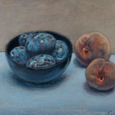 CIRUELAS MELOCOTONES · Óleo sobre lienzo · 22x27cm · 2014