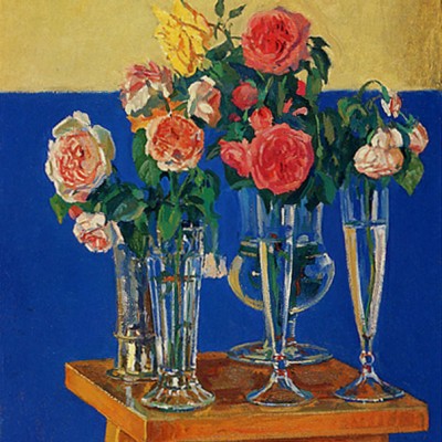 ROSAS CON FONDO AZUL · Óleo sobre lienzo · 46x38cm · 2001